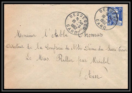 5379 N°886 Marianne De Gandon 1952 Gard Bessèges Pour L'Abbé Thomas Miribel Ain Lettre (cover) - 1945-54 Marianne (Gandon)