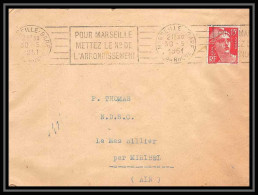 5524 N°813 Marianne De Gandon 1951 Marseille Pour L'Abbé Thomas Miribel Ain Lettre (cover) - 1945-54 Marianne Of Gandon