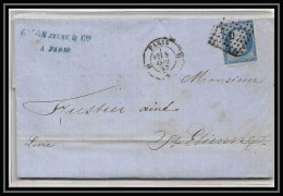 6956 LAC Losange D PARIS 1859 N 14 Napoleon 20c TB St Etienne Loire Fustier France Lettre (cover) - Railway Post