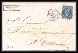 6957 LAC Ambulant K PARIS 1860 N 14 Napoleon 20c TB St Etienne Loire Fustier France Lettre (cover) - Spoorwegpost