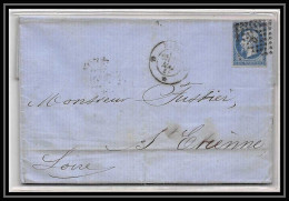 6954 LAC Losange D PARIS 1861 N 14 Napoleon 20c TB St Etienne Loire Fustier France Lettre (cover) - Railway Post