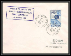 6565/ France Lettre (cover) Europa 1967 PARIS MONTPELLIER Premier Vol Postal Par Avion à Turbopropulseur - 1960-.... Lettres & Documents