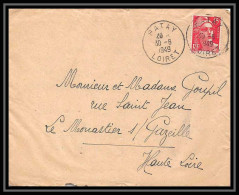 6417/ France Lettre (cover) N°813 Gandon Patay Loiret 1949 Pour Le Monastier-sur-Gazeille Haute Loire - 1945-54 Marianne (Gandon)