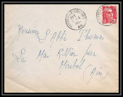 6350/ France Lettre (cover) N°813 Gandon 1951 Hauteville-Lompnes Pour Miribel AIN (abbé Thomas) - 1945-54 Marianne (Gandon)