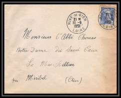 6315/ France Lettre (cover) N°886 Gandon 1951 Rive De Gie Loire Pour Miribel AIN (abbé Thomas) - 1945-54 Marianne Of Gandon