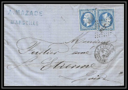 8271 LAC Marseille 1866 N 22 Napoleon 20c X2 Ambulant Ferroviaire Ml2 St Etienne Loire France Lettre Cover - Poste Ferroviaire