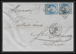 8252 LAC 1867 TB N 22 Napoleon Paire 20c GC 2145 Lyon St Etienne Loire France Lettre Cover - 1849-1876: Classic Period