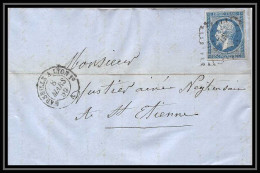 8248 LAC Loriol 1859 N 14 Napoleon 20c Pc Ambulant ML 1 Marseille Lyon St Etienne Loire France Lettre Cover - Railway Post