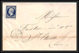 8104 LAC 1857 N 14 Bleu Fonce Napoleon 20c Pc 1593 Joyeuse Ardeche St Etienne Loire France Lettre Cover - 1849-1876: Classic Period