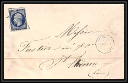 8116 LAC 1856 N 14 Bleu Fonce Napoleon 20c Pc 1593 Joyeuse Ardeche St Etienne Loire France Lettre Cover - 1849-1876: Classic Period