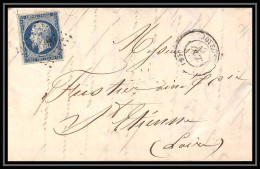 8098 Lac 1855 N 14 Bleu Fonce Napoleon 20c TB Pc 1593 Joyeuse Ardeche St Etienne Loire France Lettre Cover - 1849-1876: Classic Period