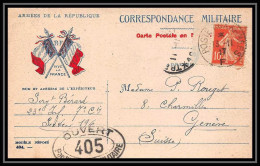 7956 Censure + Complement Pour Geneve Suisse (Swiss) 1915 France Guerre 1914/1918 Carte Lettre Franchise Militaire - Guerre De 1914-18