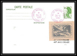 7830 St Nazaire 1982 Vignette Cachet Rouge Repiquage Marianne 1f40 France Poste Navale Militaire Entier Stationery Carte - Overprinter Postcards (before 1995)