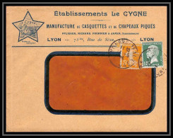 7428 Enveloppe Illustree Le Cygne Manufacture Chapeaux Casquettes Lyon 1925 Semeuse France Lettre (cover) TB Etat - 1921-1960: Modern Tijdperk