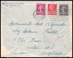 9312 Affranchissement Compose N°190 Semeuse 20c 243 Berthelot 236 Paris Garde Du Nord 1928 London France Lettre Cover - 1877-1920: Période Semi Moderne