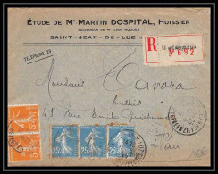 9281 Entete Dospital N°140 Semeuse 25c X3 158 St Jean De Luz Pyrenees Pau 1925 Tb Affranchissement France Lettre - 1921-1960: Période Moderne