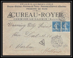 9269 Entete Epicerie Cureau Royer N°140 Semeuse Chemiré Le Gaudin Sarthe 1924 Harlem Pays-Bas Netherlands Lettre - 1921-1960: Période Moderne