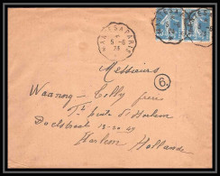 9258 N°140 Semeuse 25c Paire Convoyeur Mantes A Paris 1923 Harlem Pays-Bas Netherlands France Lettre Cover - Poste Ferroviaire