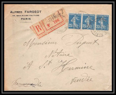 9253 Entete Fargeot N°140 Semeuse 25c X3 Bande 3 Sainte-Hermine Vendee 1922 Lettre Recommande Cover - 1921-1960: Modern Period