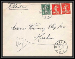 9231 N°138 Semeuse 10c Paire + 5c Avize Marne 1913 Pour Harlem Pays-Bas Netherlands France Lettre Cover - 1877-1920: Période Semi Moderne