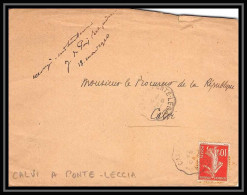9224 N°138 Semeuse 10c Convoyeur Calvi A Ponte Leccia 1910 Corse France Lettre Cover - 1877-1920: Semi-moderne Periode