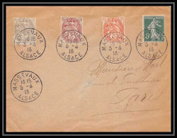 9108 N°107 108 109 Blanc Massevaux 1915 Alsace Affranchissement Compose Semeuse Guerre 1918/1918 France Lettre Cover - 1877-1920: Semi Modern Period