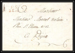 9031 LAC Cussy-la-Colonne P20P Port Paye Beaune Cote D'or 1827 Dijon Marque Postale Lineaire Rouge 26x9 France Lettre - 1801-1848: Voorlopers XIX