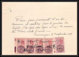 8892 Lannemezan Pyrenees 1939 Affranchissement Compose 1f10 Timbre Fiscal Fiscaux Sur Document - Briefe U. Dokumente