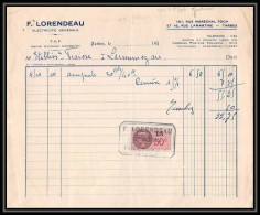 8838 Tarbes Hautes-Pyrenees Florendeau 1937 50c Entete Commercial Timbre Fiscal Fiscaux Sur Document - Brieven En Documenten