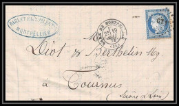 8785 LAC Entete Vin Barlet Gare Montpellier N 60 Ceres 25c Ambulant Ct1 Pour Tournus 1874 France Lettre (cover) - Poste Ferroviaire