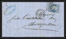 8662 LAC Narbonne N 22 Napoleon 20c Ambulant BC Bordeauc A Cette 1863 Pour Montpellier France Lettre (cover) - 1849-1876: Classic Period