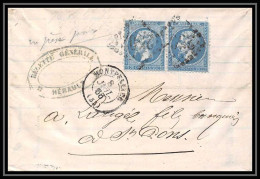 8651 LAC Entete Beville N 22 Napoleon Paire 1868 GC 2502 Montpellier Herault Pour St Pons France Lettre (cover) - 1849-1876: Classic Period