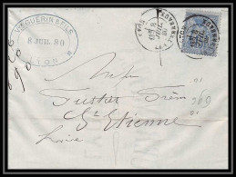 8554 LAC Entete Guerin 1880 N 90a 15c Bleu Sur Bleu Tb Type Sage Lyon Rhone St Etienne Loire France Lettre Cover - 1877-1920: Période Semi Moderne