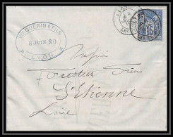 8548 LAC Entete Guerin 1880 N 90a 15c Bleu Sur Bleu Tb Type Sage Lyon Rhone St Etienne Loire France Lettre Cover - 1877-1920: Période Semi Moderne