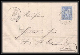 8533 LAC La Ganille 1877 Bureau De Passe 2565 TB N 78 25c Type Sage Cunlhat Puy-de-Dome St Etienne Loire Lettre - 1877-1920: Semi Modern Period