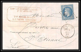 8514 LAC Entete Nicolas 1869 N 29 Napoleon 20c GC 4096 Cad Type 16 Les Vans Ardeche St Etienne Loire France Lettre Cover - 1849-1876: Periodo Classico