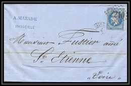 8427 LAC Entete Mazade 1869 N 29 Napoleon 20c GC 2240 Marseille Bouches Du Rhone St Etienne Loire France Lettre - 1849-1876: Période Classique