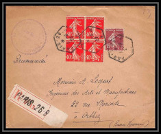 9798 N°194 Semeuse 40c Bloc 4 1927 Recette Auxilliaire Affranchissement Compose France Lettre Recommande Cover - 1921-1960: Période Moderne