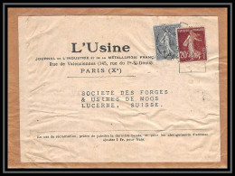 9617 Entete L'usine Paris N°161 139 Semeuse Lucerne 1923 Suisse Swiss Affranchissement Compose France Devant De Lettre - 1921-1960: Modern Period
