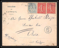 9612 Entete College De Luxeuil Haute-Saone N°111 Blanc 129 Semeuse Lauter Alsace 1907 France Lettre Cover - 1877-1920: Semi Modern Period