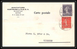 9613 Entete Manufactures Hartmann N°236 + 199 Semeuse Muntser Haut Rhin Giessen 1929 France Carte Postale Postcard - 1921-1960: Moderne