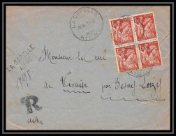 9522 N°652 Iris Bloc 4 La Capelle Aisne 1945 Pour Le Curé De Vivaise France Lettre Recommande Provisoire Cover - Aushilfsstempel