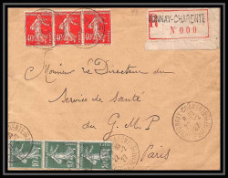 9488 N°159 194 Bande 3 X3 Semeuse Tonnay Charente Maritime 1927 France Lettre Recommande Cover - 1921-1960: Modern Period