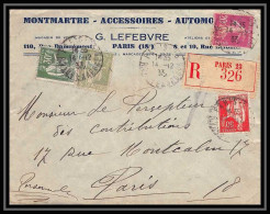 9465 Entete Lefebvre Automobile Paix Semeuse Affranchissement Compose Paris 1933 France Lettre Recommande Cover - 1921-1960: Modern Period