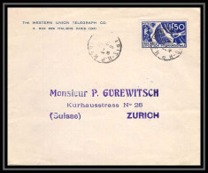 9405 Entete Western Union N°327 Exposition Paris 1937 Paris Zurich Suisse Seul Sur France Lettre Cover - 1921-1960: Période Moderne