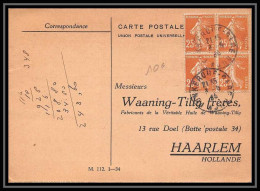 9321 Entete Huile Tilly N°235 Semeuse 25c Bloc 4 1935 Dunkerque Harlem Pays-Bas Netherlands France Carte Postale Postca - 1921-1960: Période Moderne