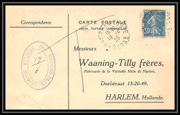 9318 Entete Huile Tilly N°192 Semeuse 30c Trambouze Rhone 1925 Harlem Pays-Bas Netherlands France Carte Postale Postcard - 1921-1960: Modern Period