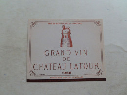 (Pauillac, Médoc - Etiquette Ancienne - Grand Cru) -  Grand Vin De CHATEAU LATOUR 1965 .........voir Scans - Red Wines