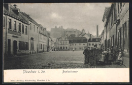 AK Glauchau /Sa., Breitestrasse Mit Gasthaus Deutscher Adler Und Kindergruppe  - Glauchau