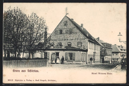 AK Schlettau / Erzgeb., Hotel Zum Weissen Ross, Aussenansicht  - Schlettau